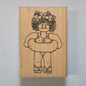 Wooden Rubber Stamp with Floral Swimsuit Design - JRL Design